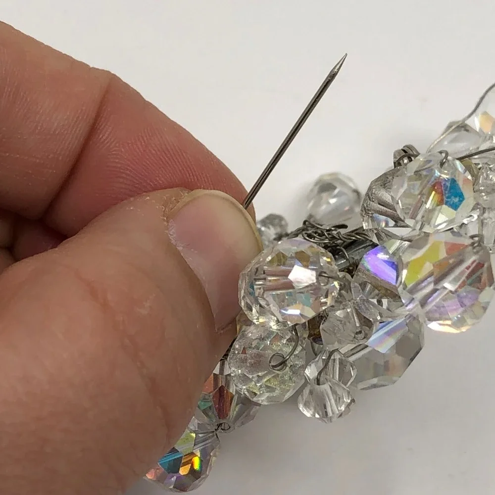Vintage Brooch Iridescent Bead 2.5 Inches Statement Neutral Cluster Pin